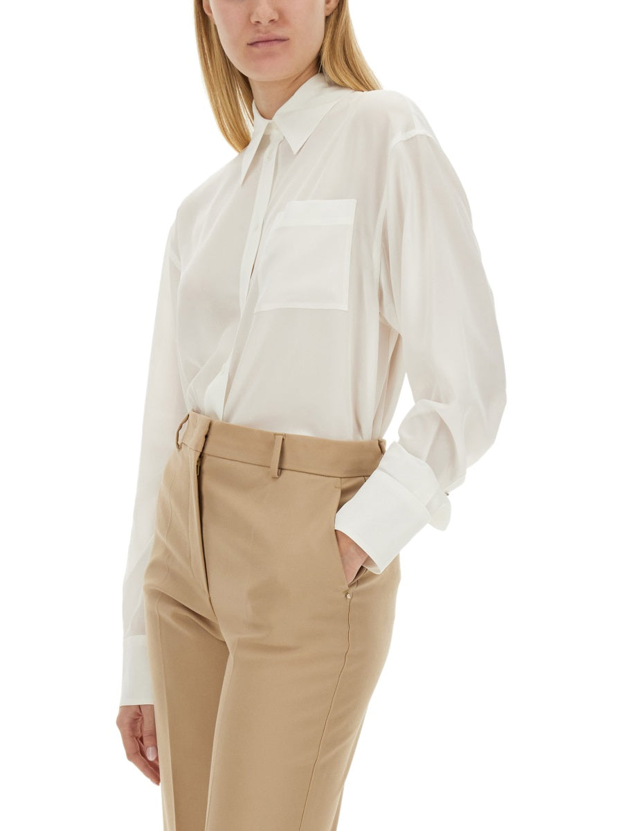 Classic White Shirt With Pointed Collar And Pleat Detail
