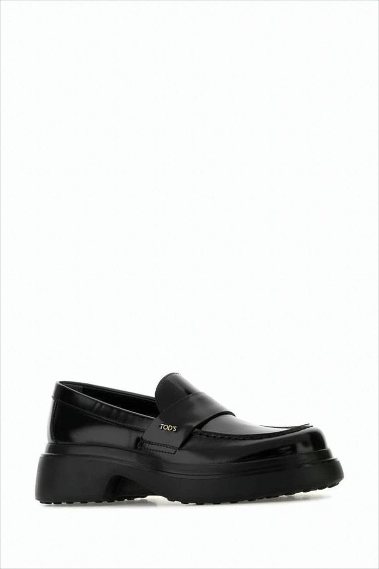 Rounded Toe Black Calf Leather Loafers