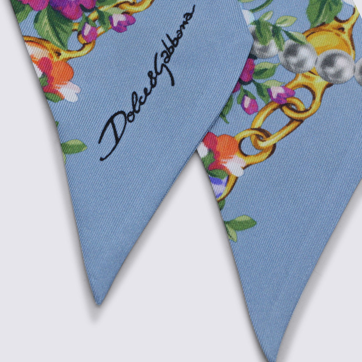 Light Blue Silk Floral Print Scarf
