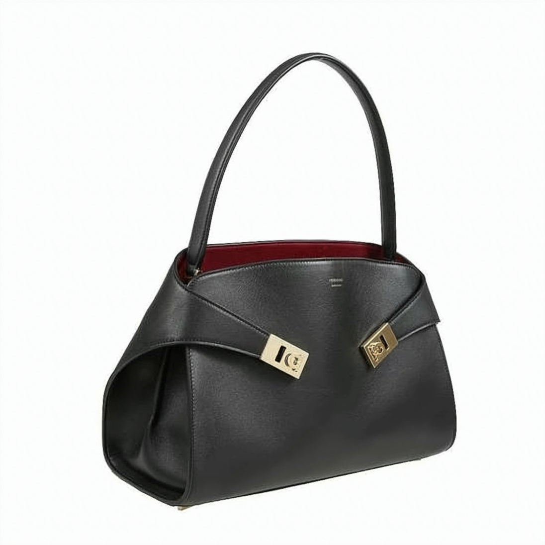 Structured Black Calf Leather Shoulder Bag