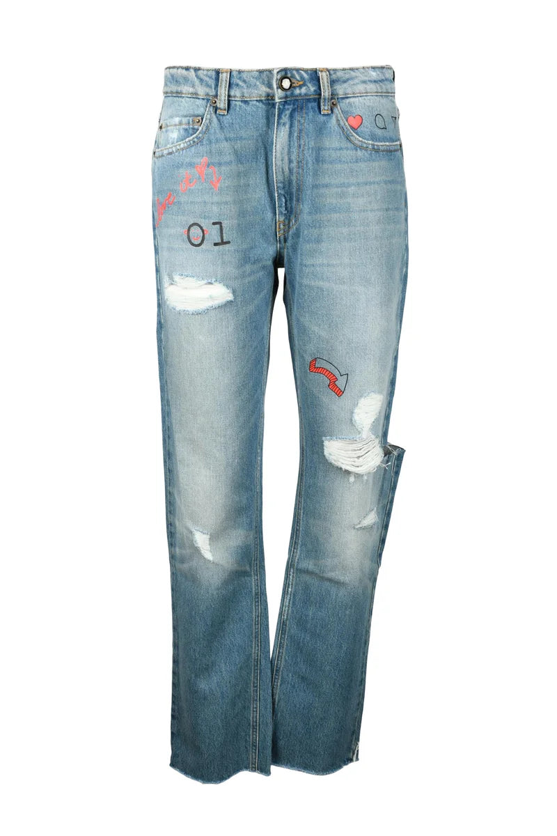 Light Blue Distressed Straight-Leg Semicouture Jeans