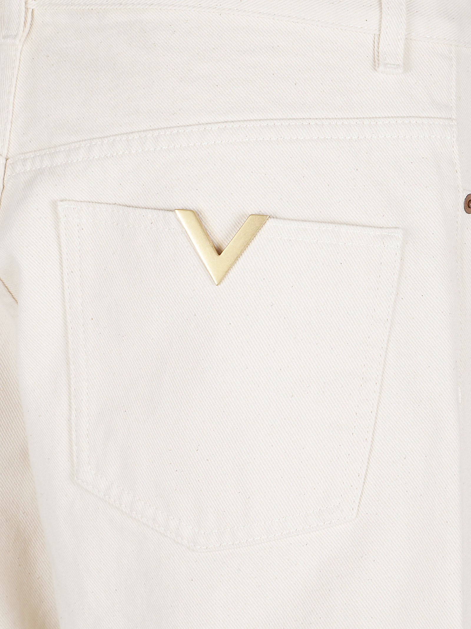 Straight-Leg Jeans with Metallic V Detail in Light Ivory