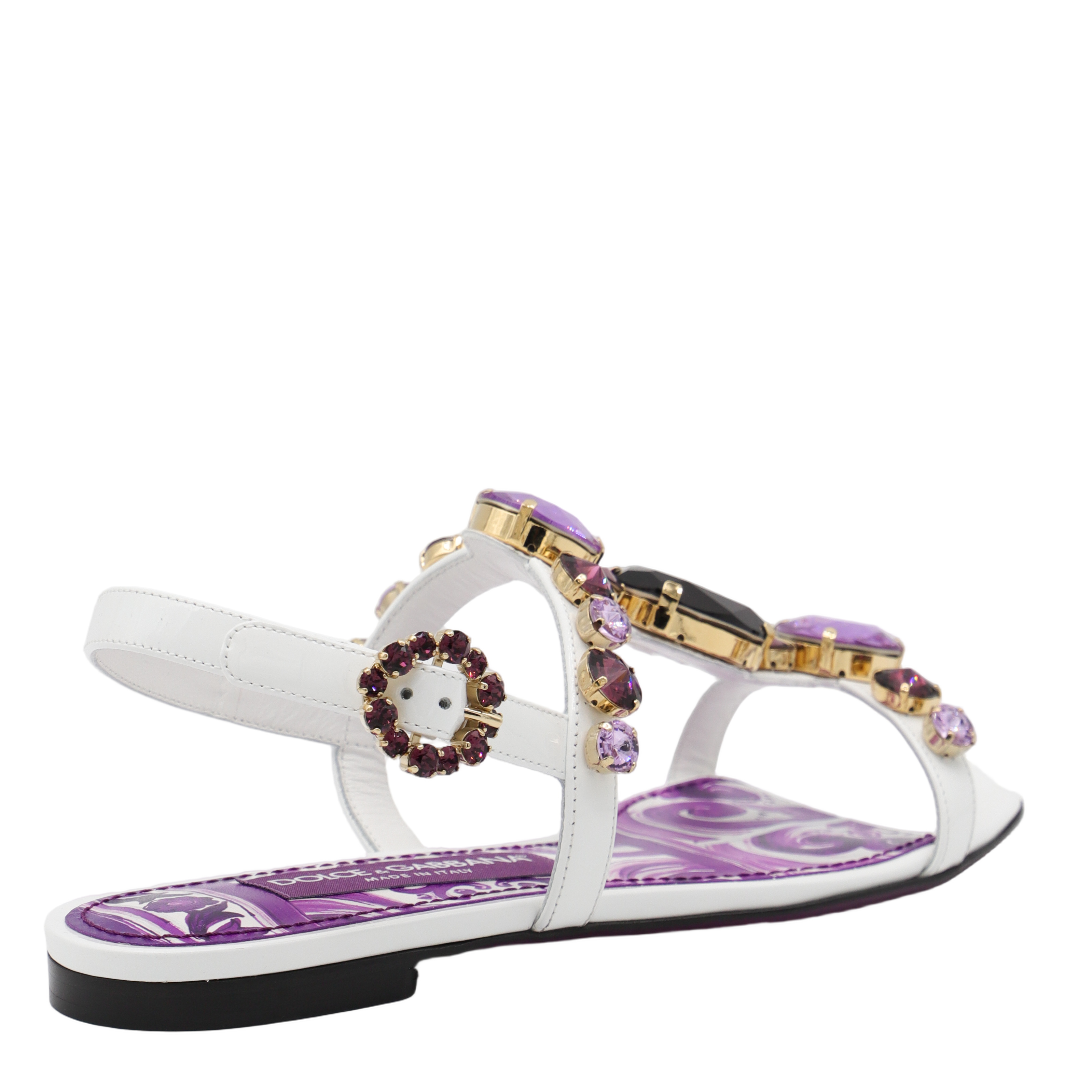 Gemstone-Embellished White Sandals with Footbed