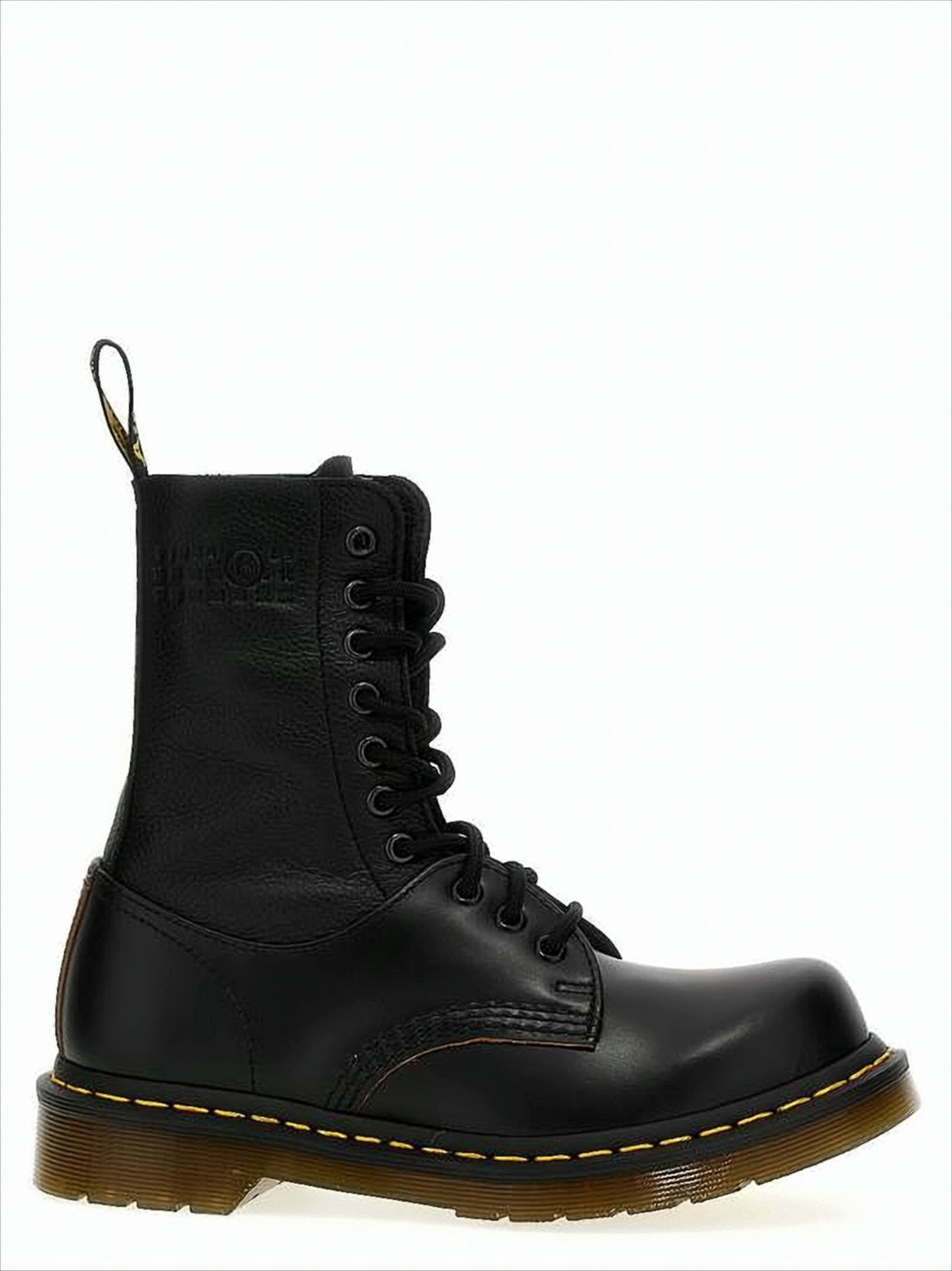 High-Top Leather Boots with Distinctive Stitching