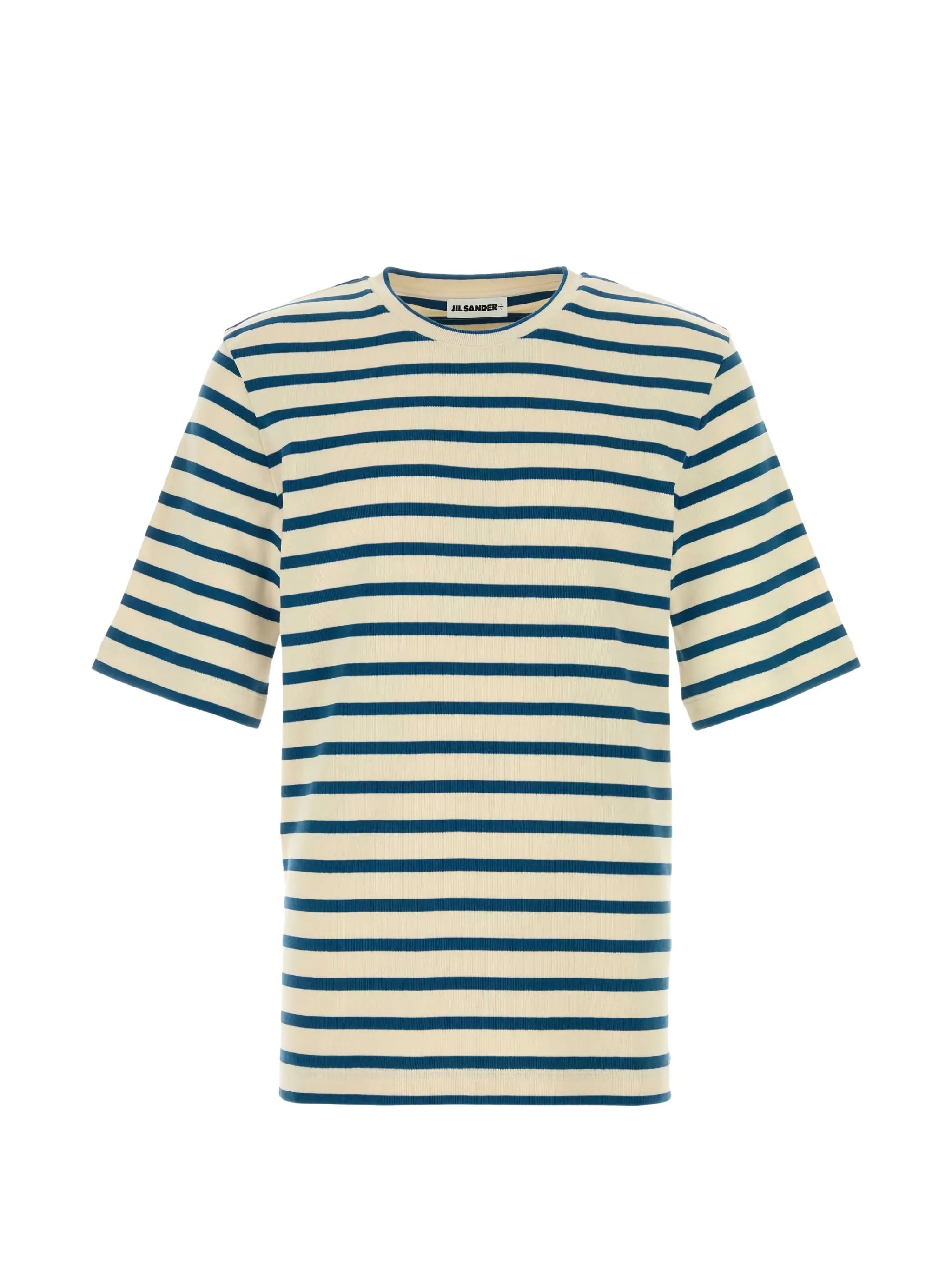 Cream/Blue Horizontal Stripe Cotton T-Shirt