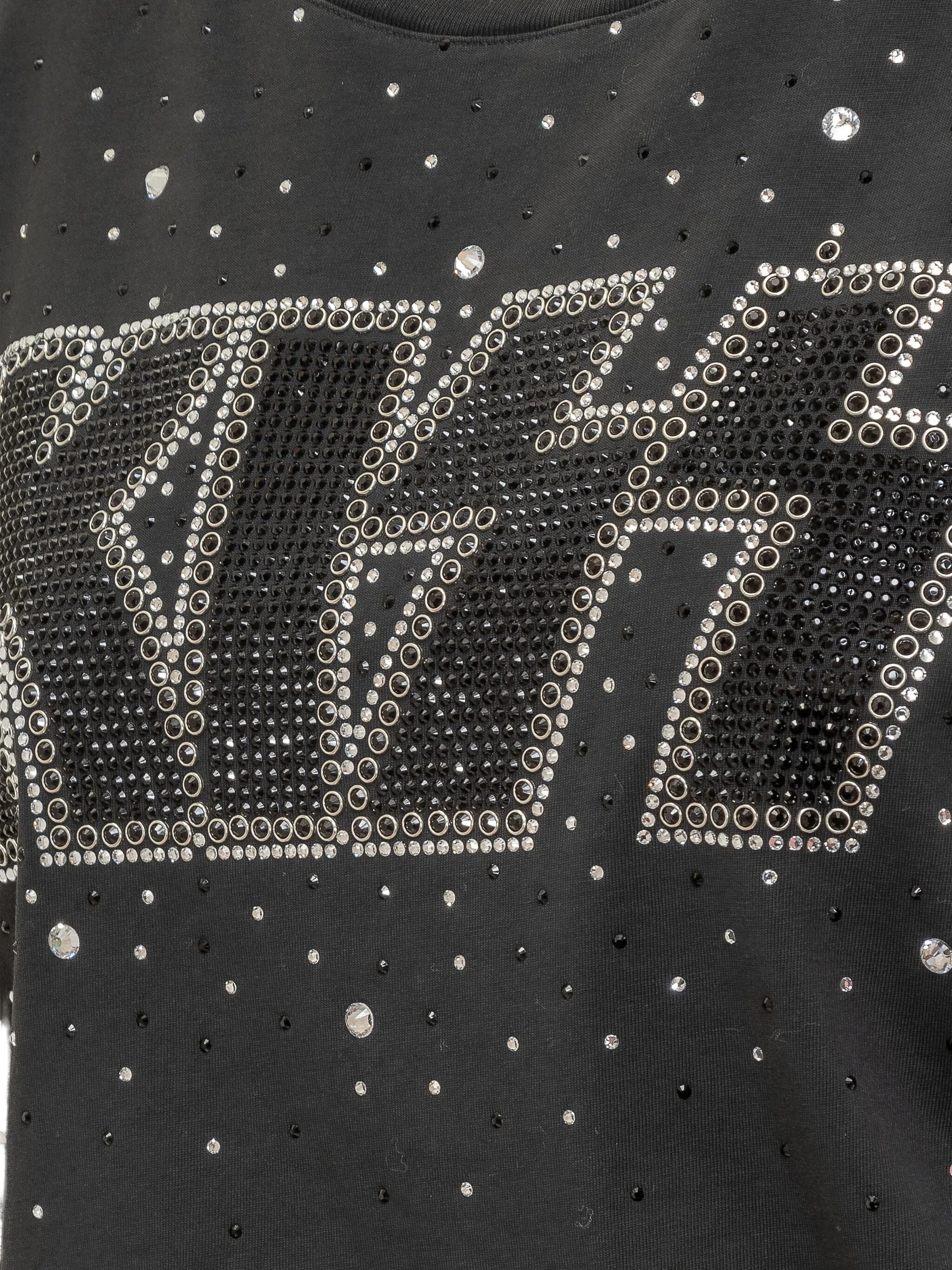 Cropped Black Studded Kiss Graphic T-Shirt