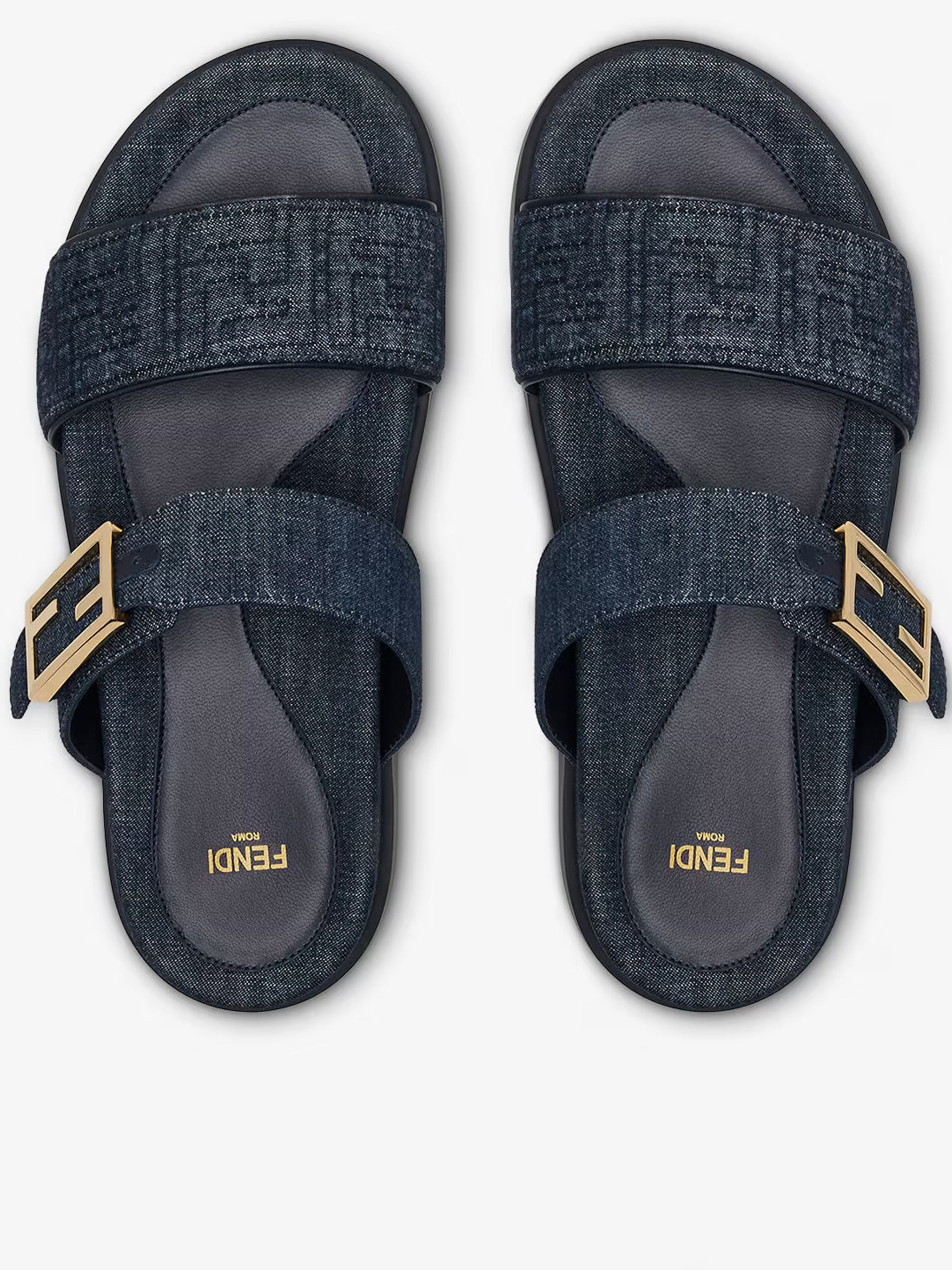Feel Denim Wide Strap Gold Buckle Sandals