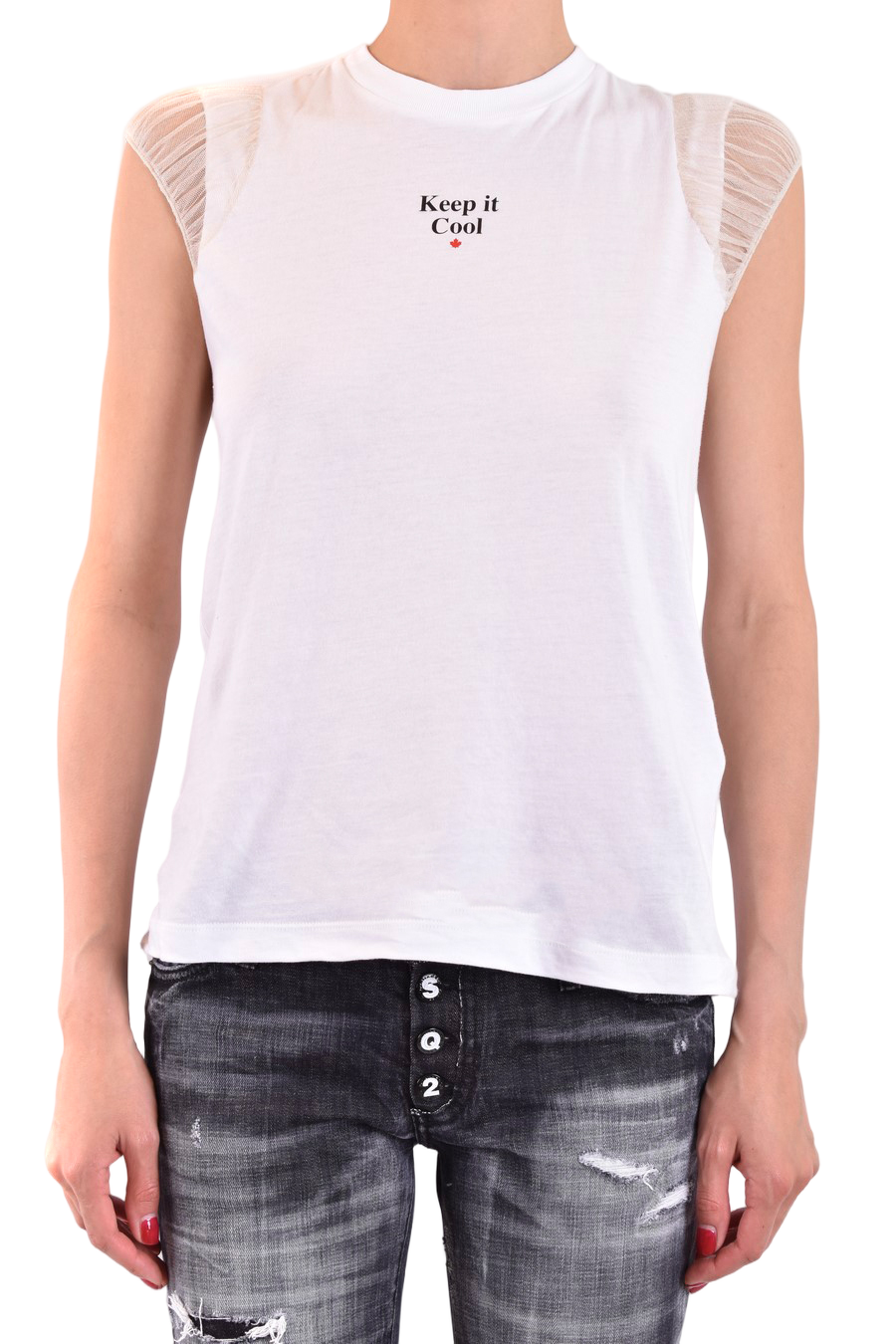 Sleeveless T-Shirt With Sheer Mesh Detailing