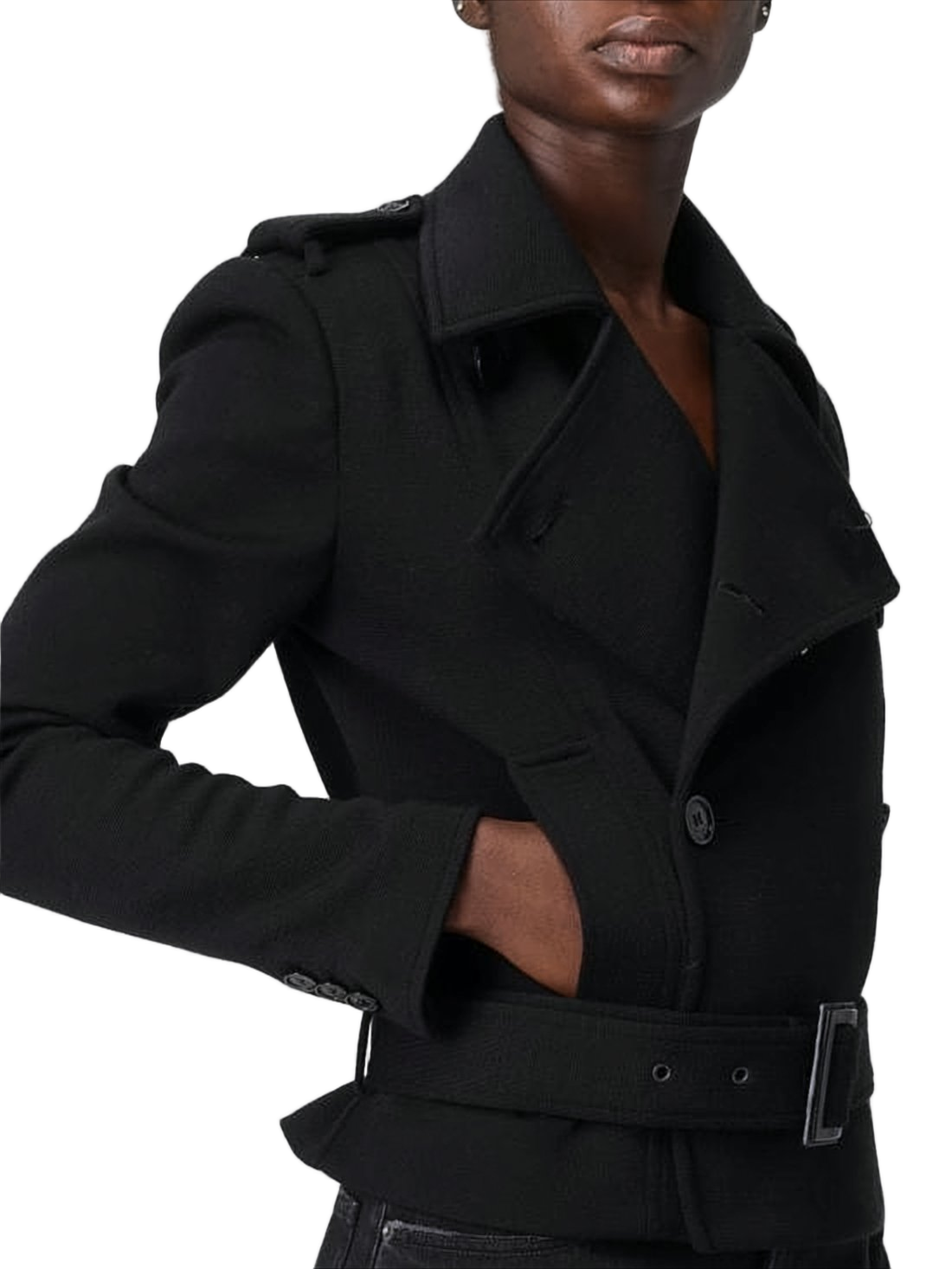 Cropped Double-Breasted Coat with Wide Lapel