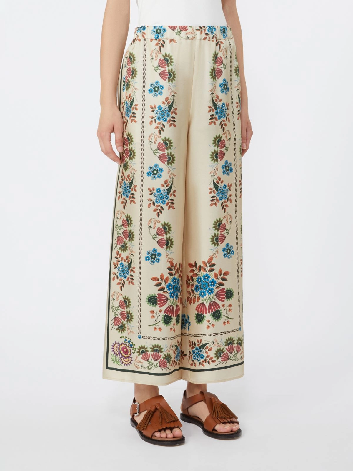 Wide-Leg Floral Print Pants with Elastic Waistband