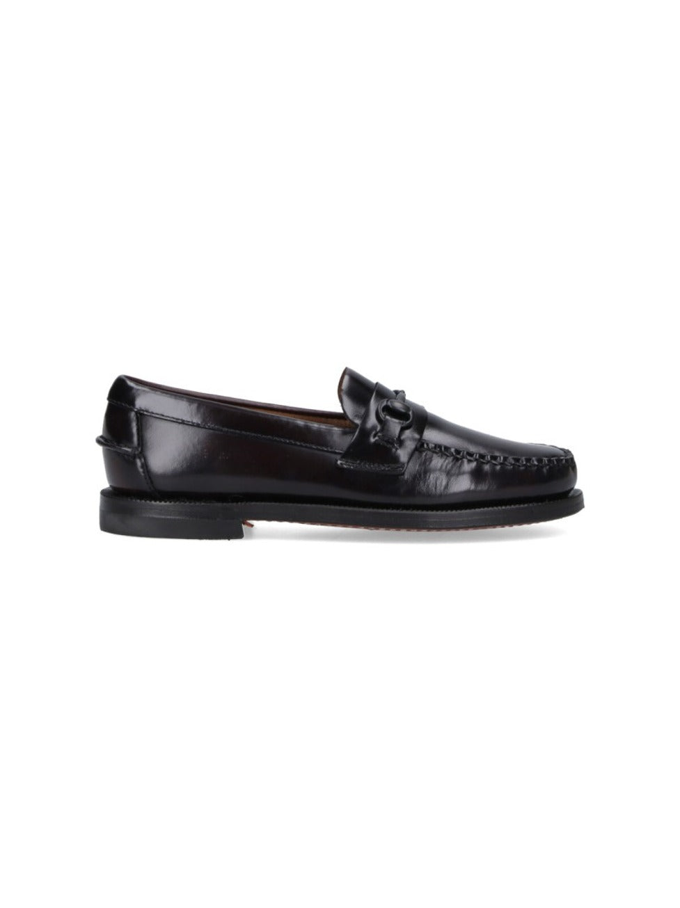 Polished Leather Moccasin Flats With Decorative Strap