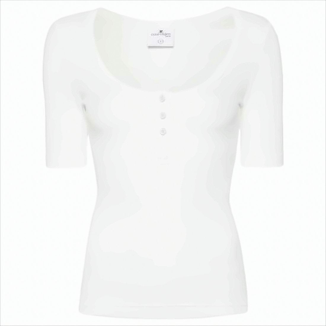 Fitted White Short-Sleeve Top with Scoop Neckline