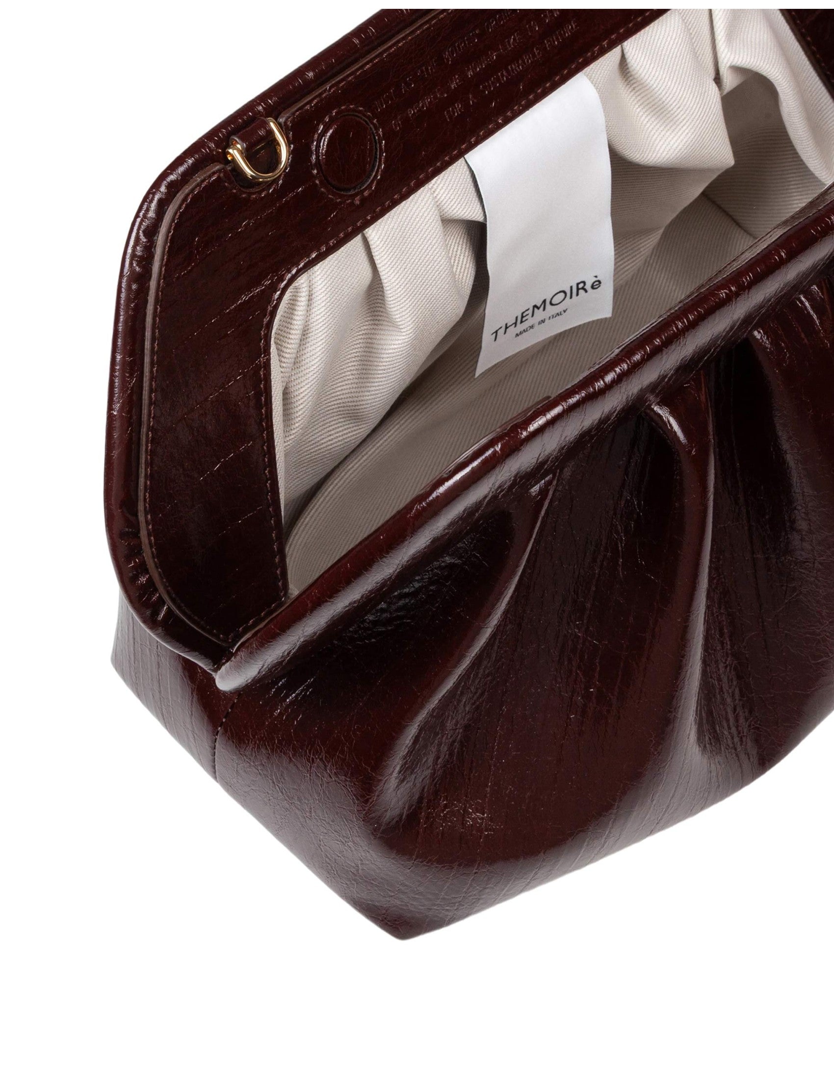 Chocolate Striped Faux Leather Handbag with Adjustable Strap and Eco-Friendly Lining