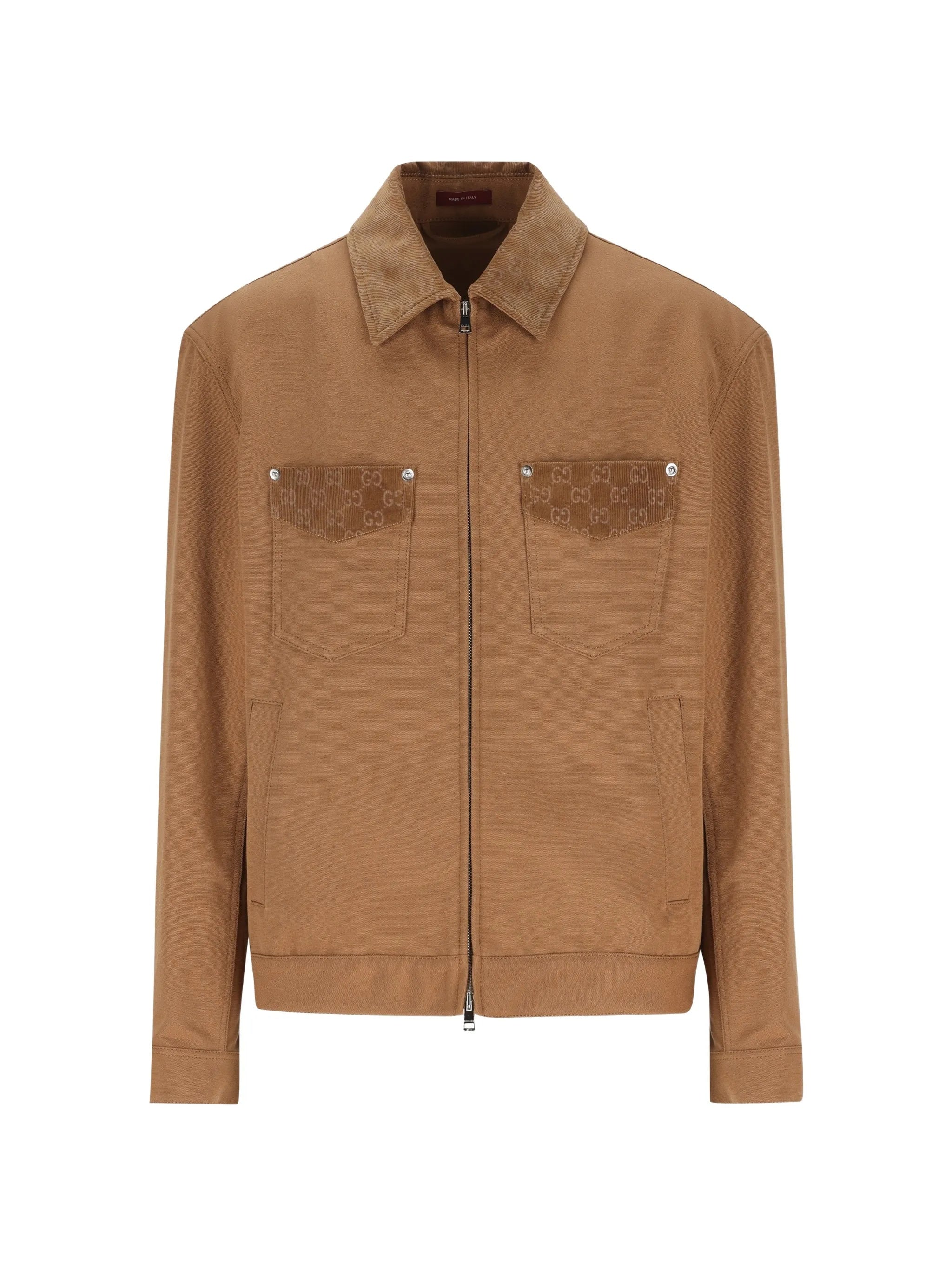 Brown Zip-Up Monogram Tailored Casual Jacket