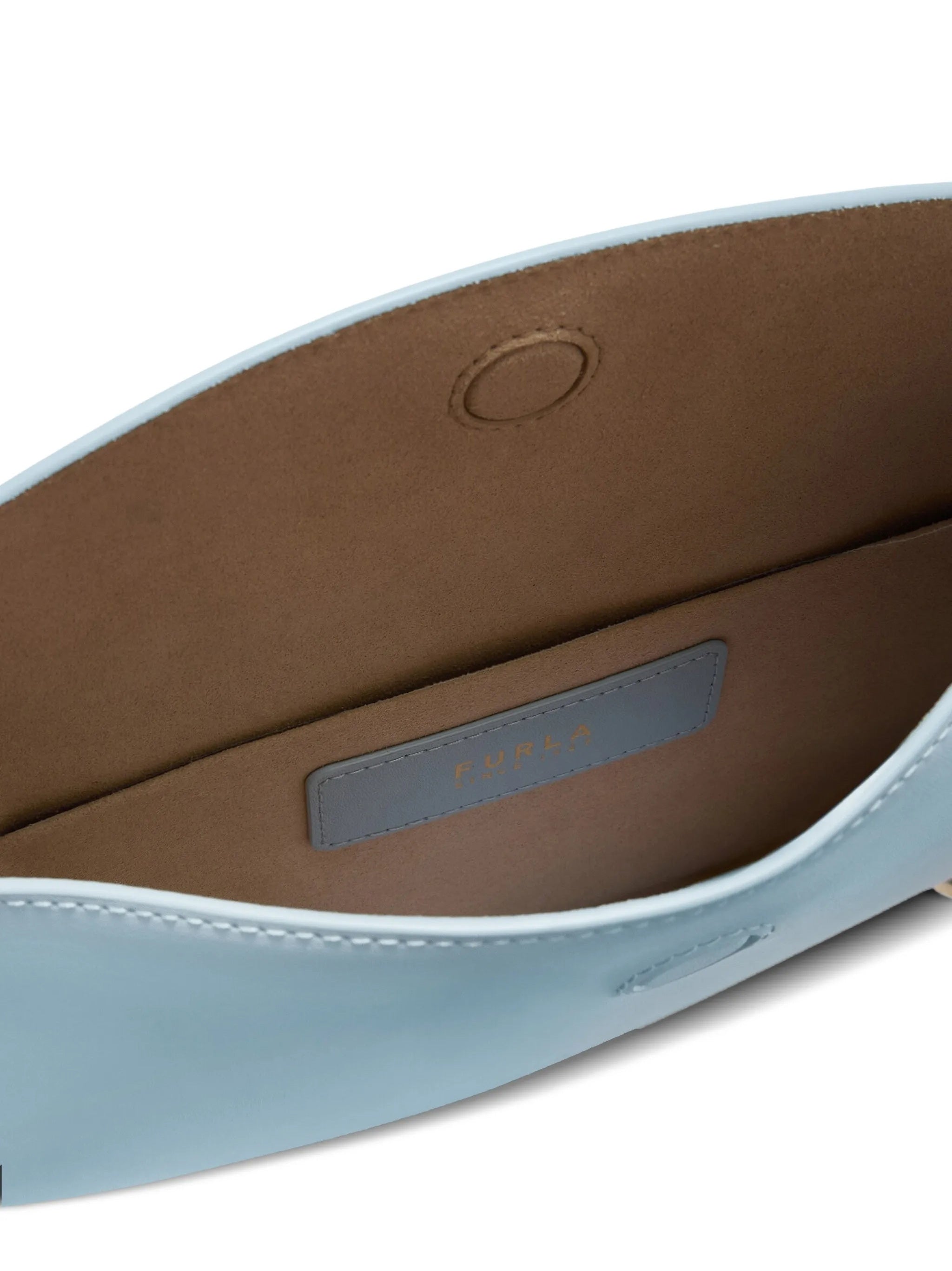 Moonstone M Crescent-Shaped Blue Leather Handbag