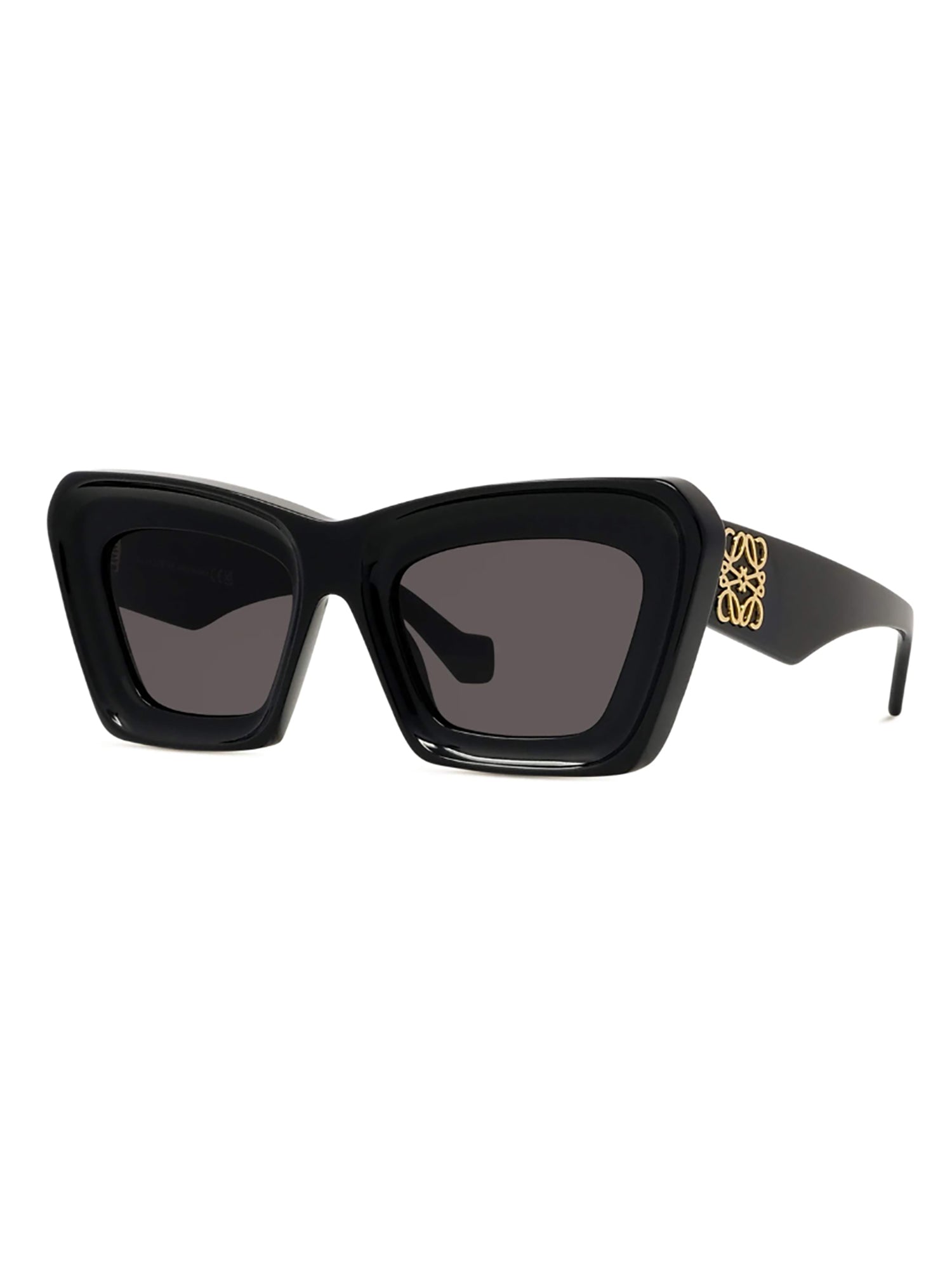 Angular Black Sunglasses with Decorative Emblem