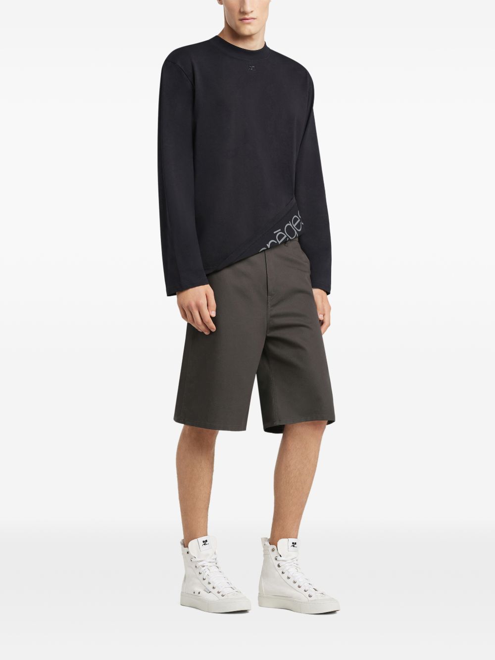 Long-Sleeved Cropped Silk And Nylon Top
