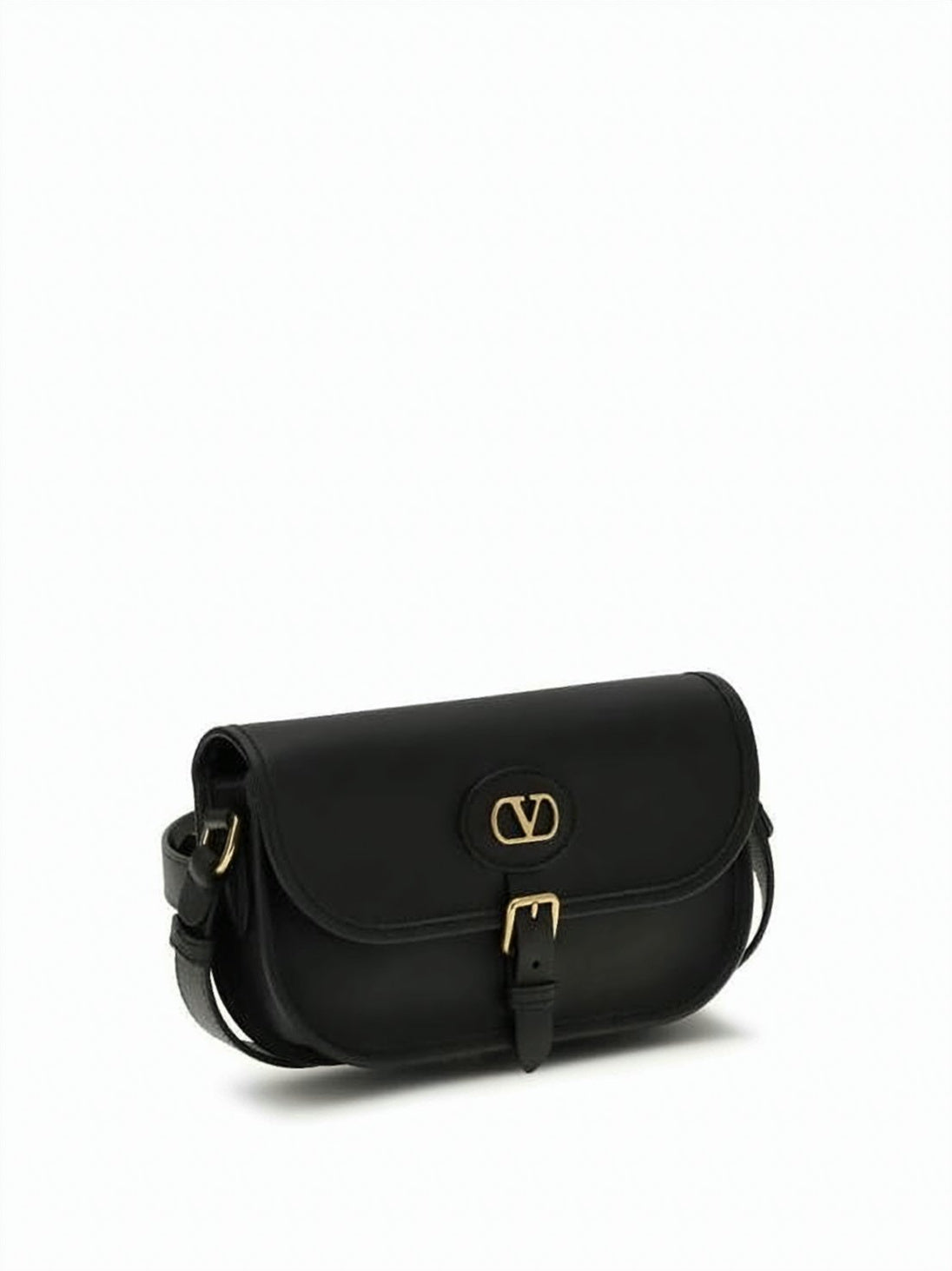 Structured Black Calf Leather Shoulder Bag with Gold-tone Accents