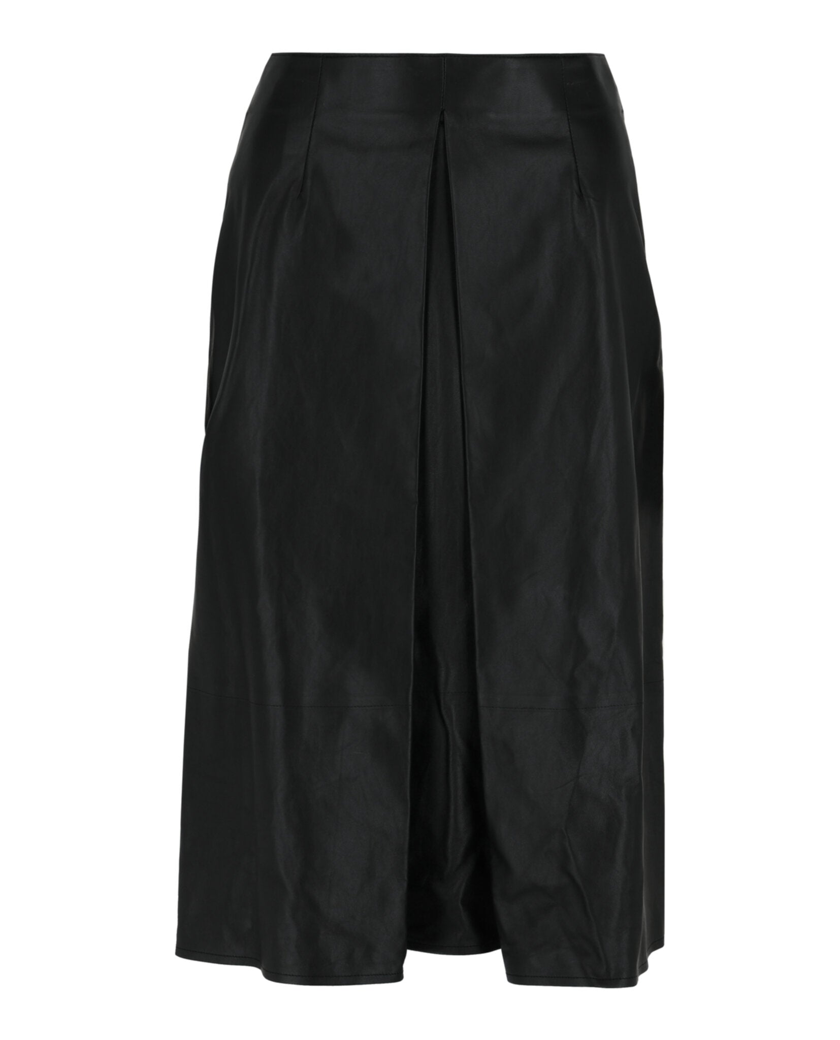 Pleated-Front Leather Midi Skirt