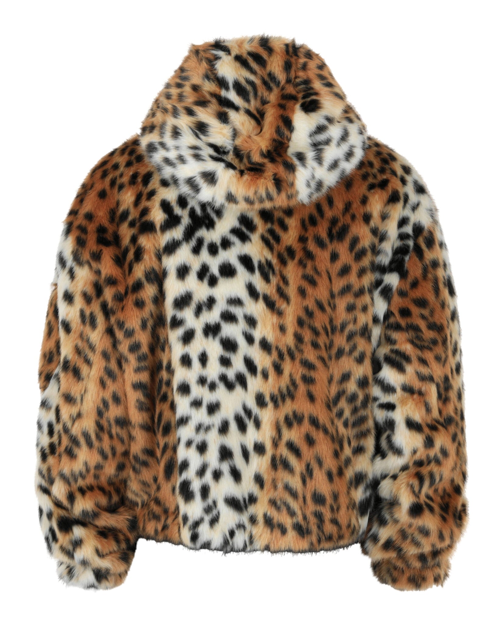 Cropped Hooded Bomber Jacket In Faux Fur