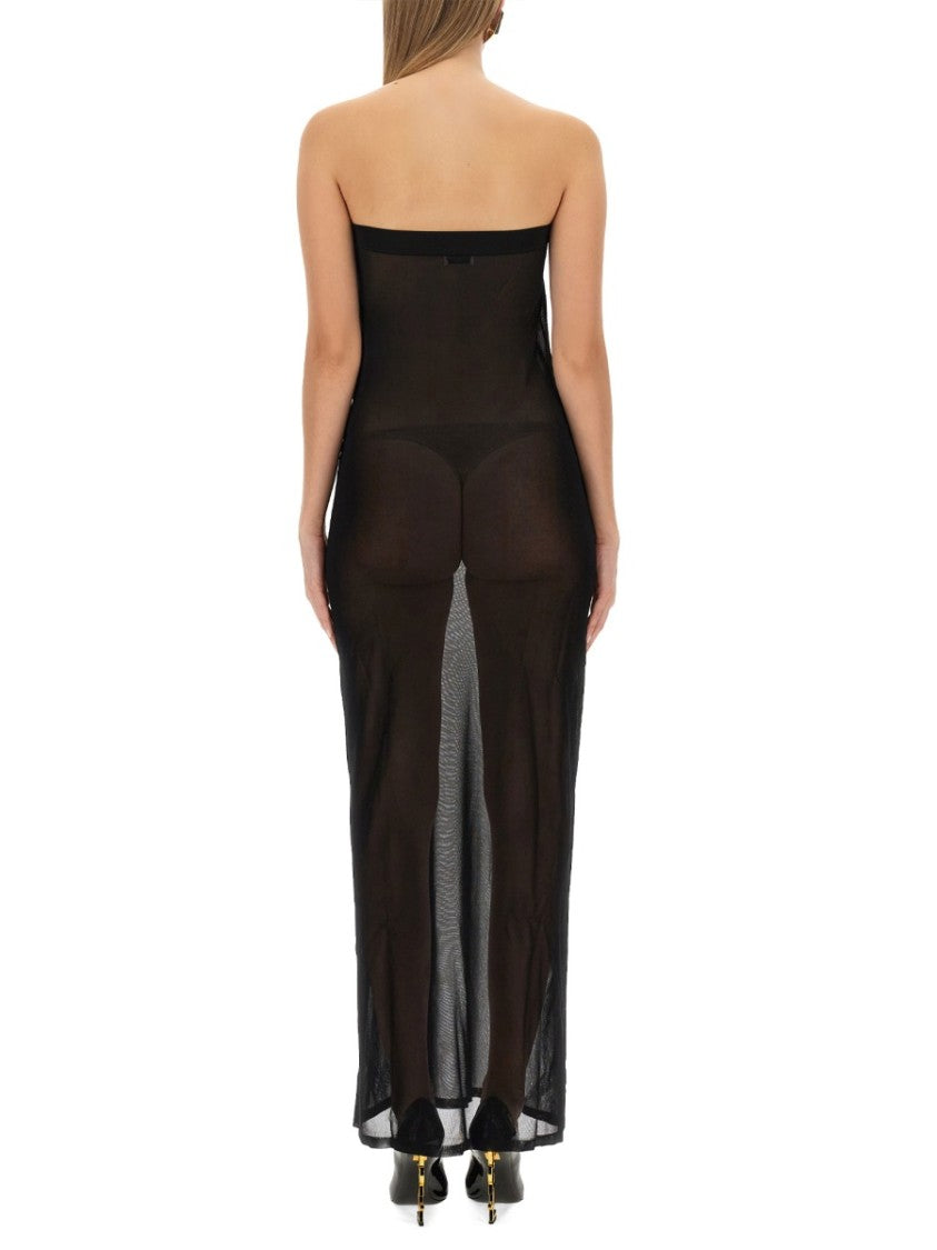 Sheer Strapless Maxi Dress With Straight Neckline