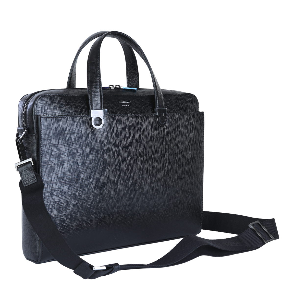 Structured Black Briefcase with Textured Finish