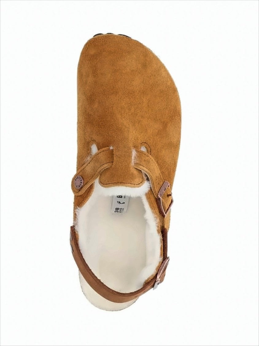 Suede Mule with Adjustable Strap and Shearling Lining