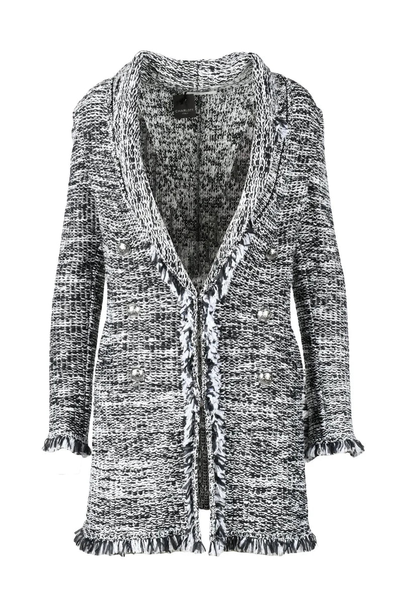 Textured Tailored Jacket with Fringed Edges