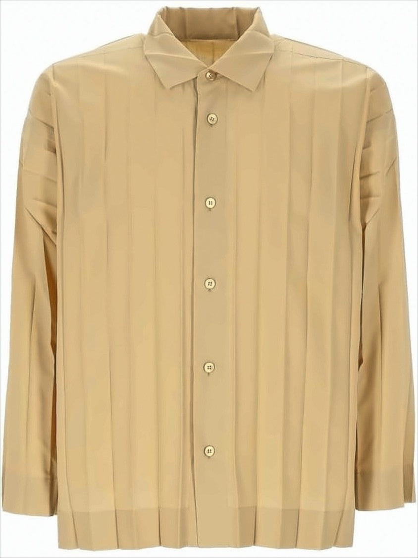 Boxy Long-Sleeve Shirt With Vertical Pleats And Classic Collar