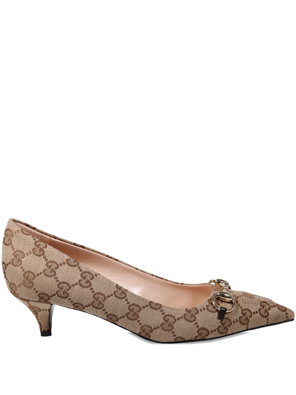 Beige Canvas Pointed-Toe Kitten Heels