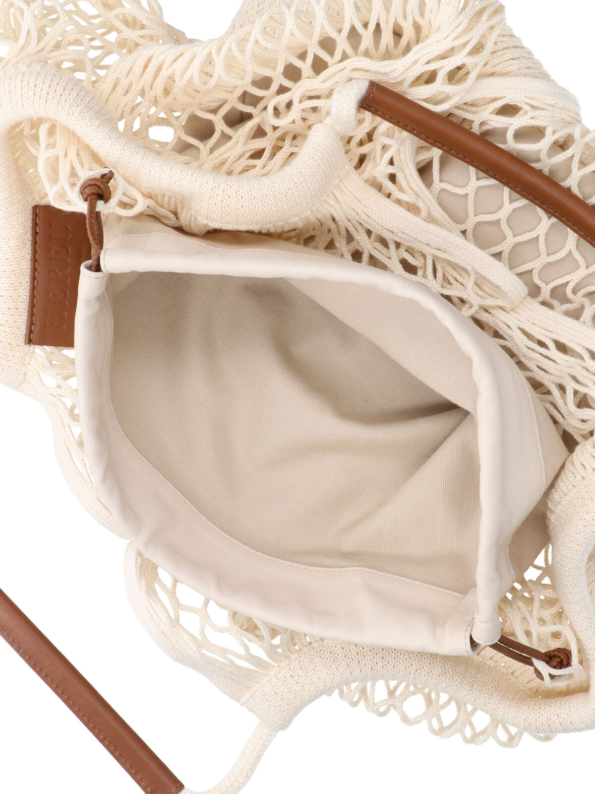 Beige Open-Weave Net Bag Removable Pouch