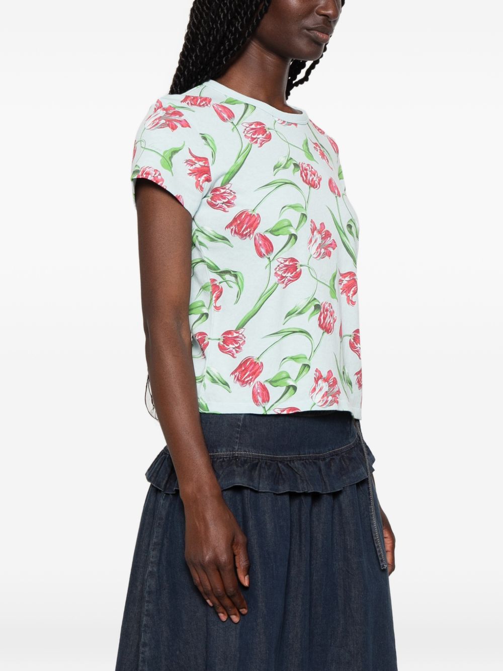 Light Blue Floral Print Crew Neck Top
