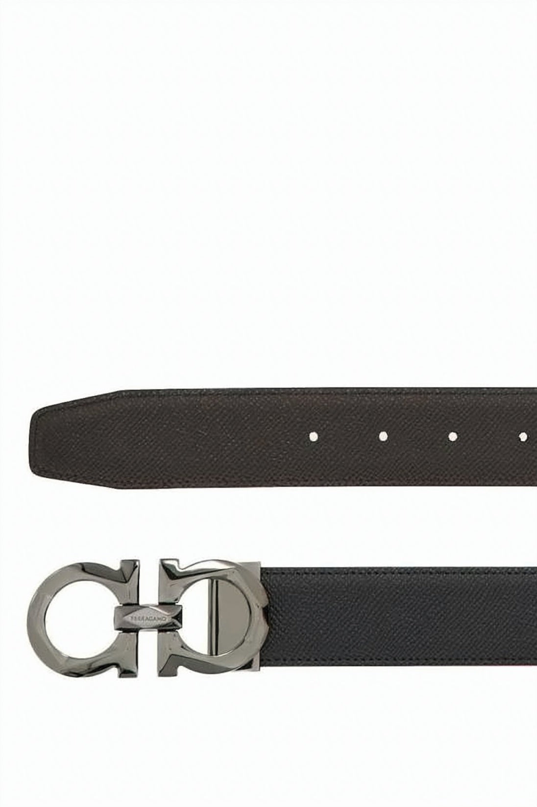 Reversible Calf Leather Belt With Polished Metal Gancini Buckle