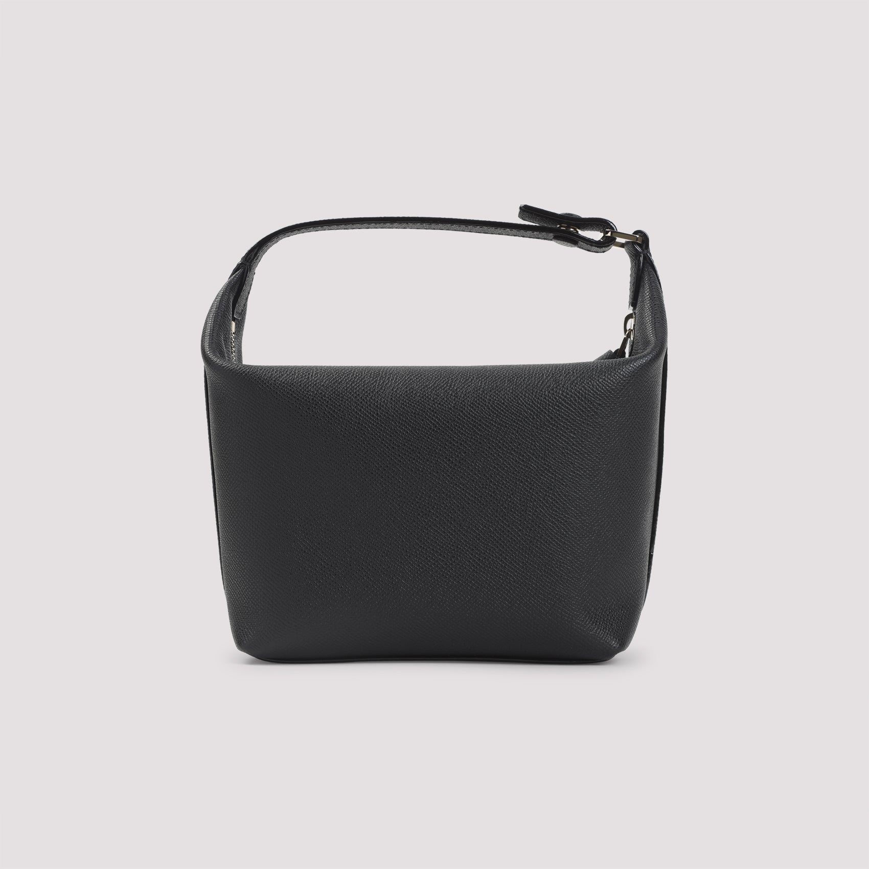 Structured Black Calf Leather Mochi Pouch Bag