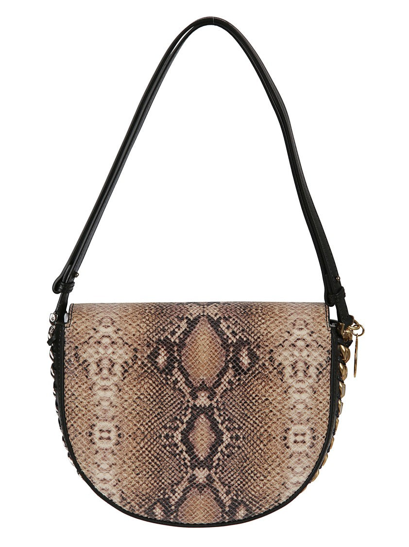 Half-Moon Snakeskin Patterned Bag With Chain Accents