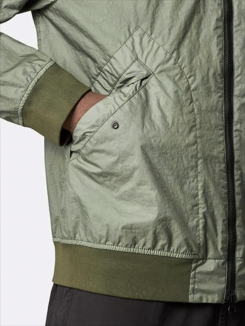 Lightweight Crinkled Texture Bomber Jacket with Flap Pockets