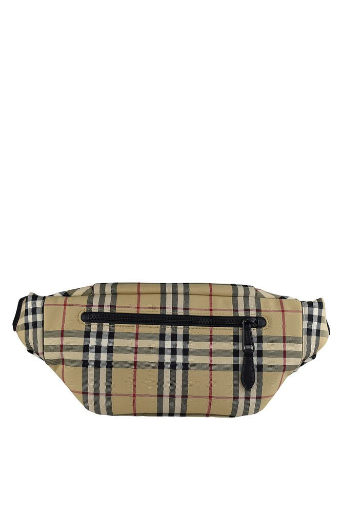 Beige Checked Nylon Belt Bag