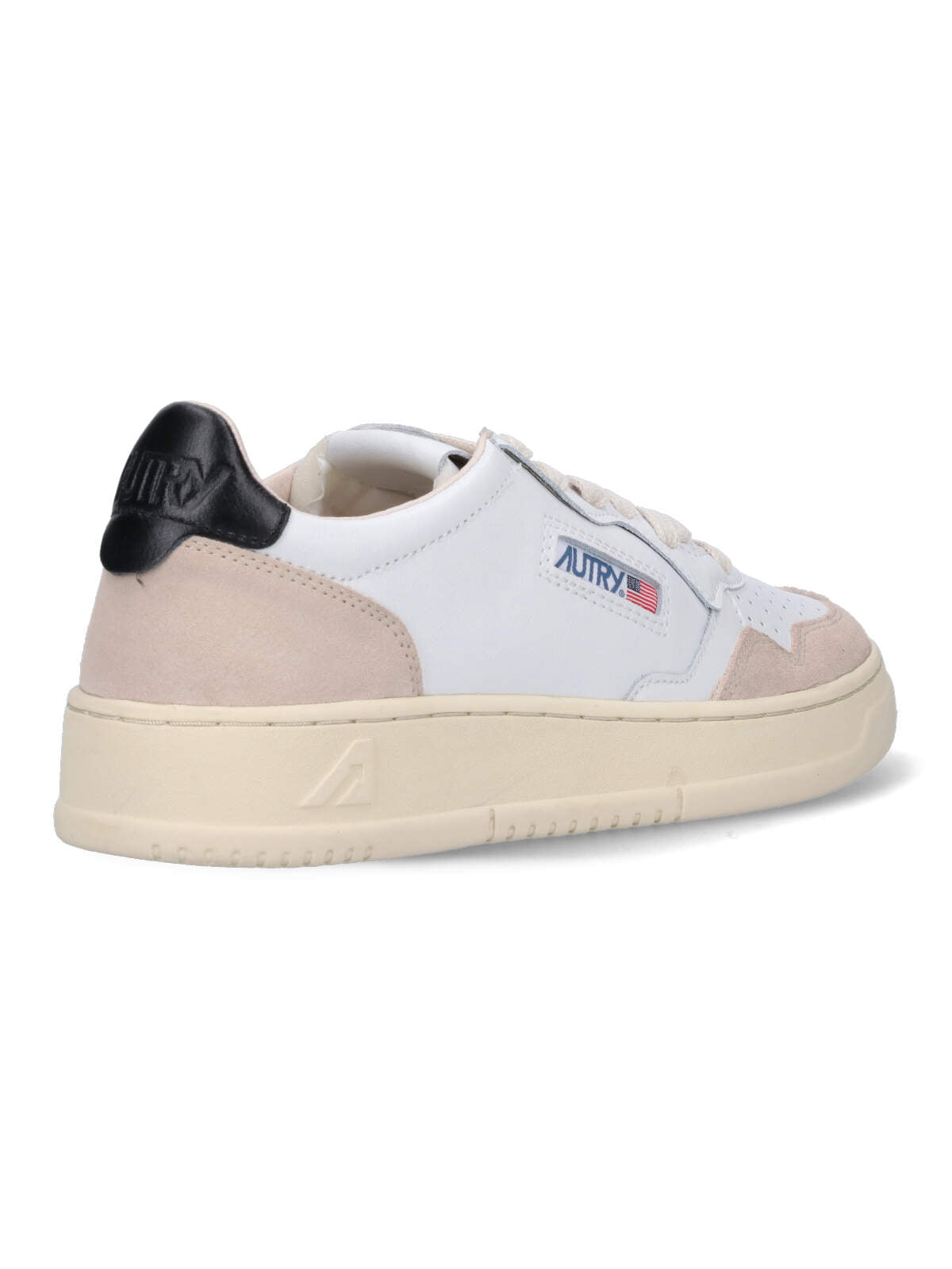 Low-Top Sneakers With Beige Suede Accents And Embossed Details