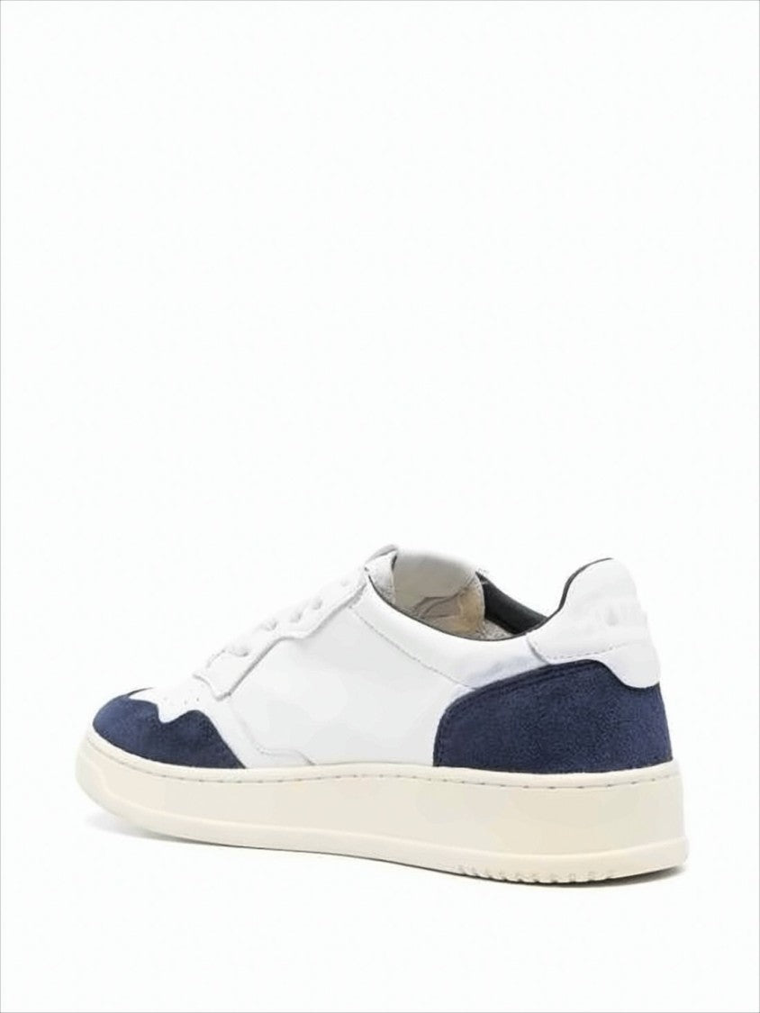 White Leather Low-Top Sneakers with Navy Suede Accents