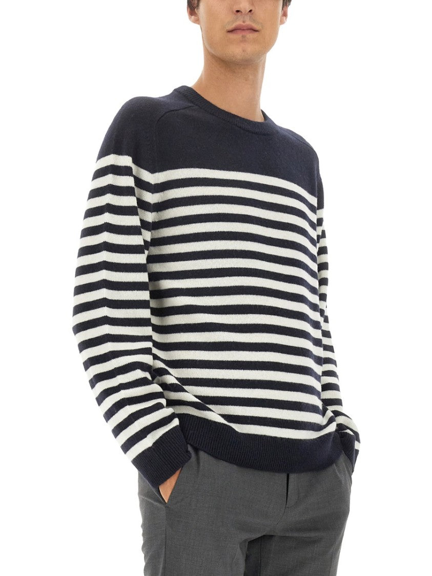 Relaxed Fit Striped Wool-Cashmere Crew Neck Sweater