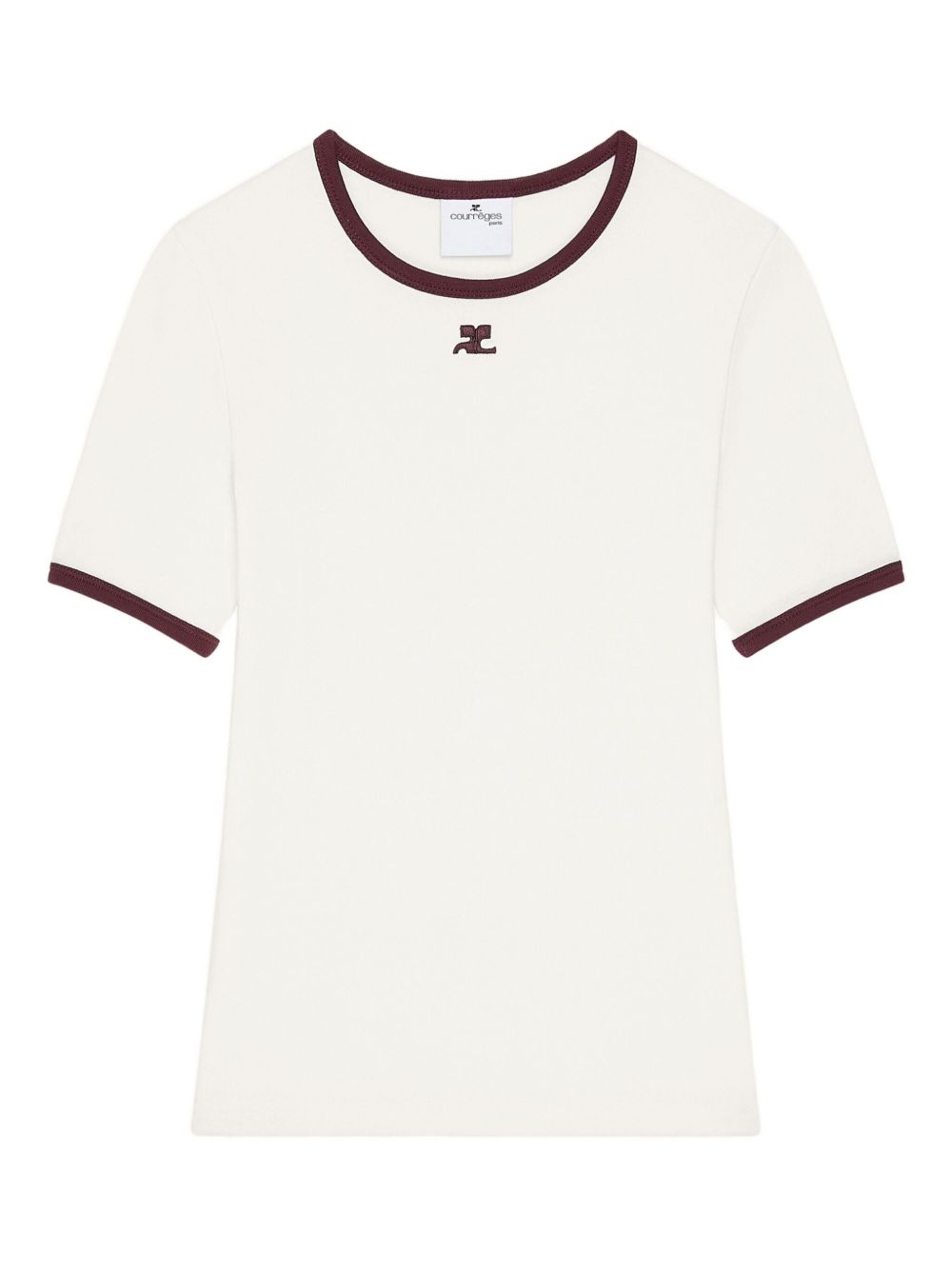 White Cotton Crew-Neck Top With Red Trim