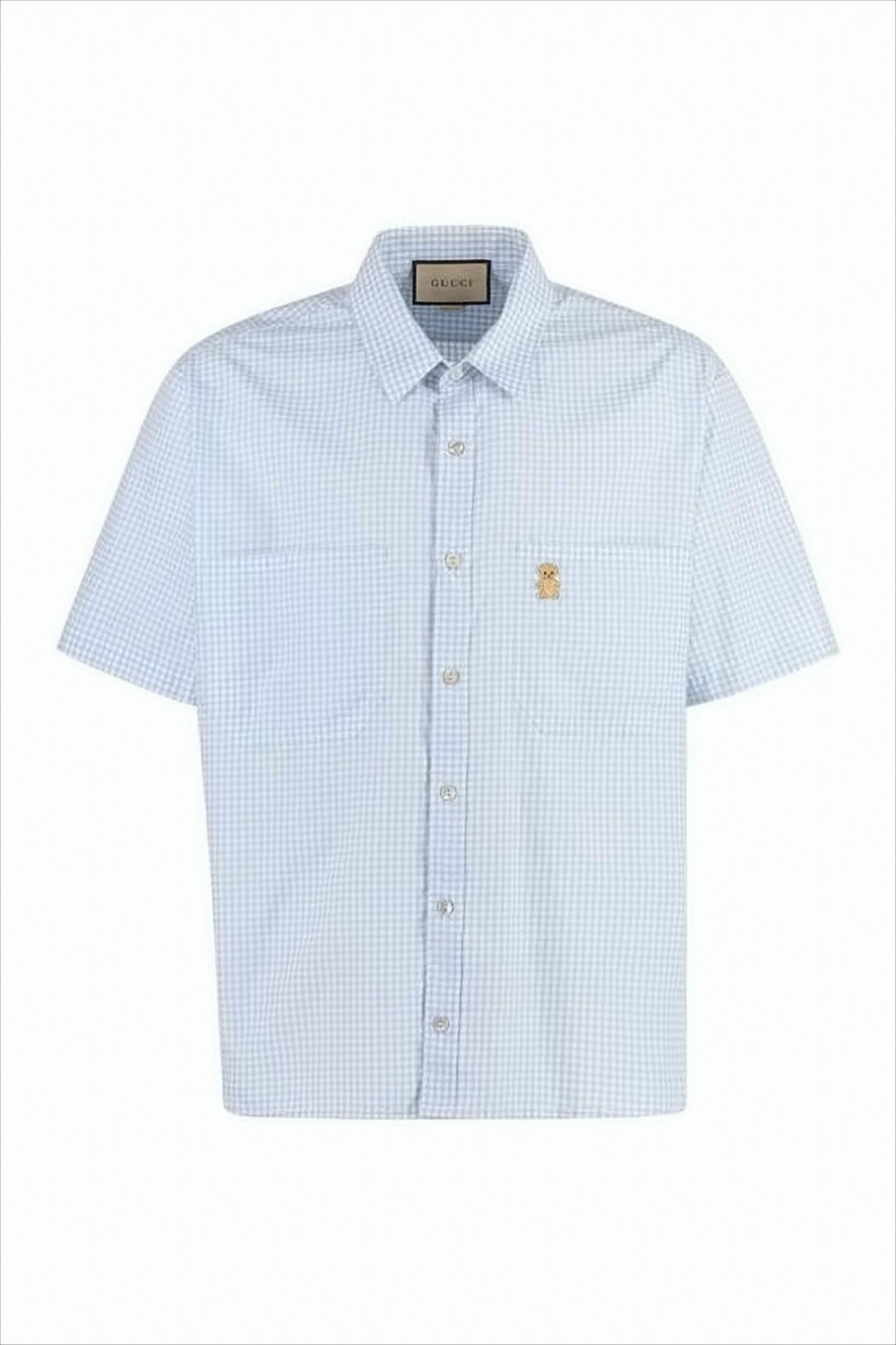 Light Blue Checkered Short-Sleeved Shirt