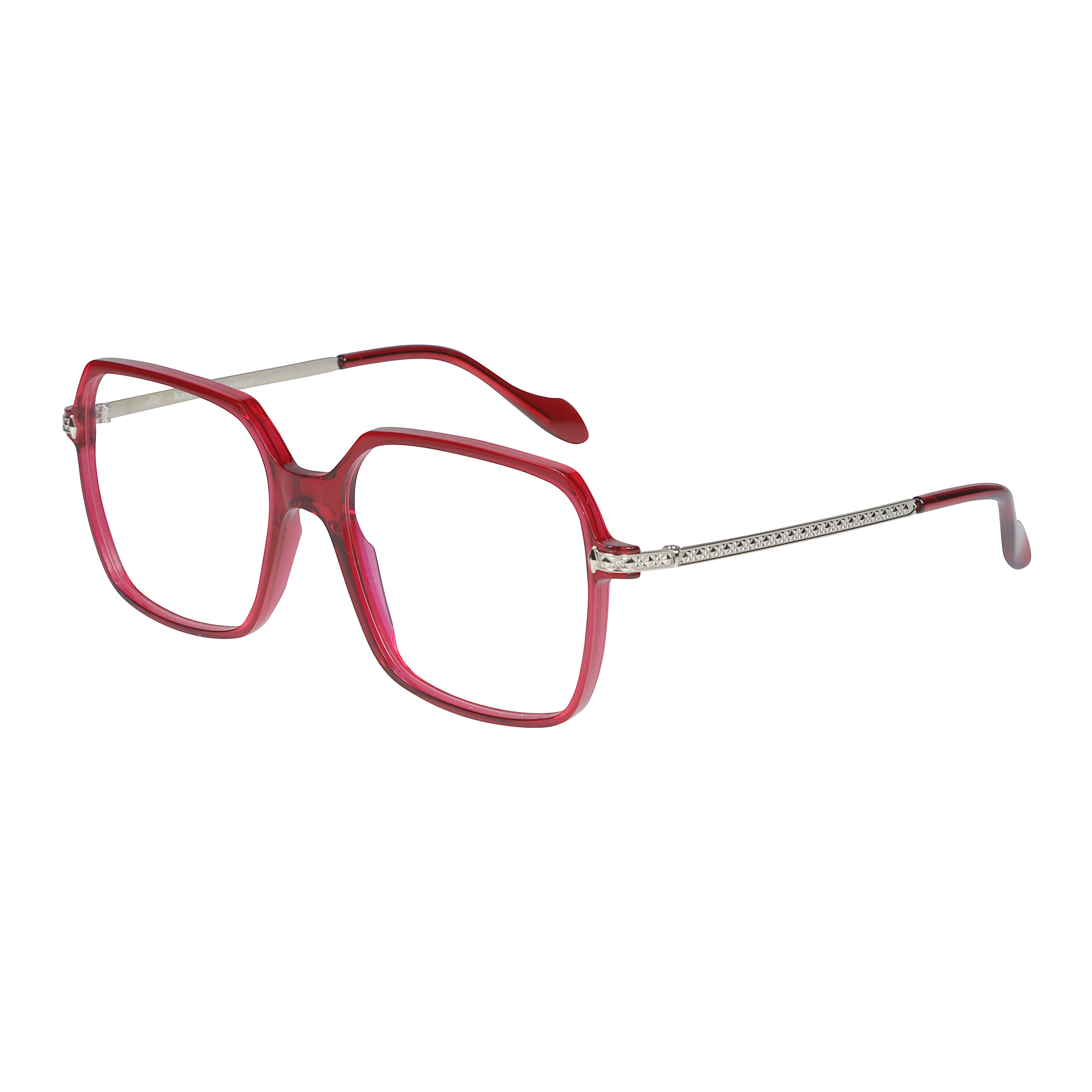 Megan-V Square-Frame Red Eyeglasses with Metallic Temples