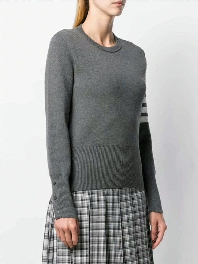 Fitted Knit Sweater with Tricolor Details