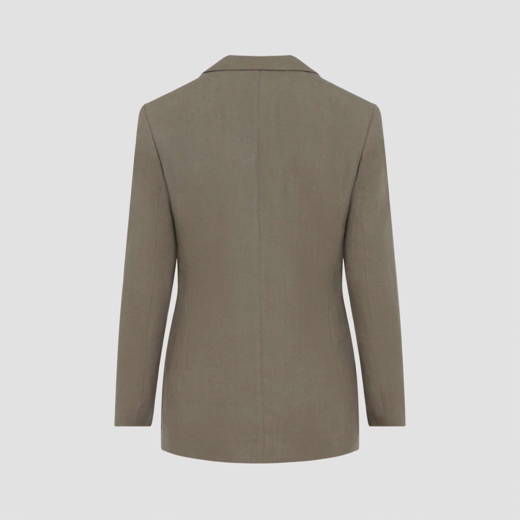 Tailored Grey Linen Blazer With Notched Lapels And Structured Silhouette