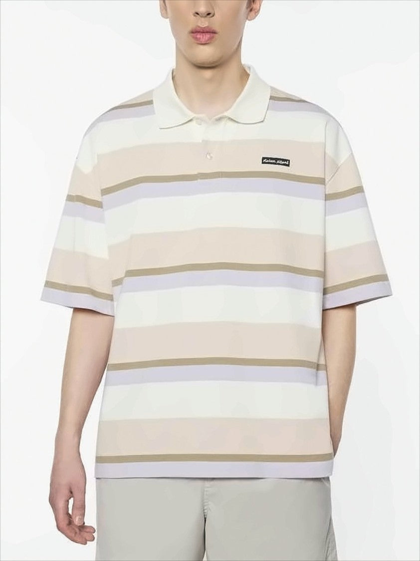 Horizontal Stripe Short-Sleeved Polo Shirt With Classic Collar