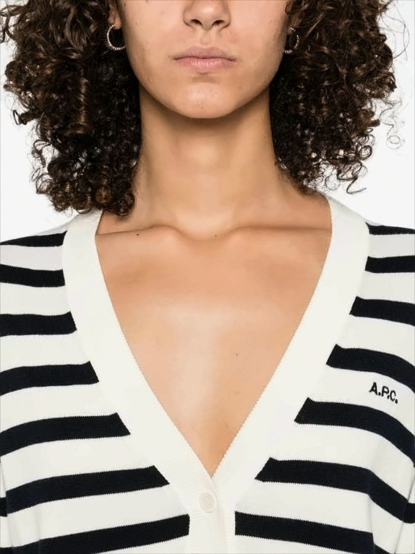 Cropped Black and White Striped Cardigan