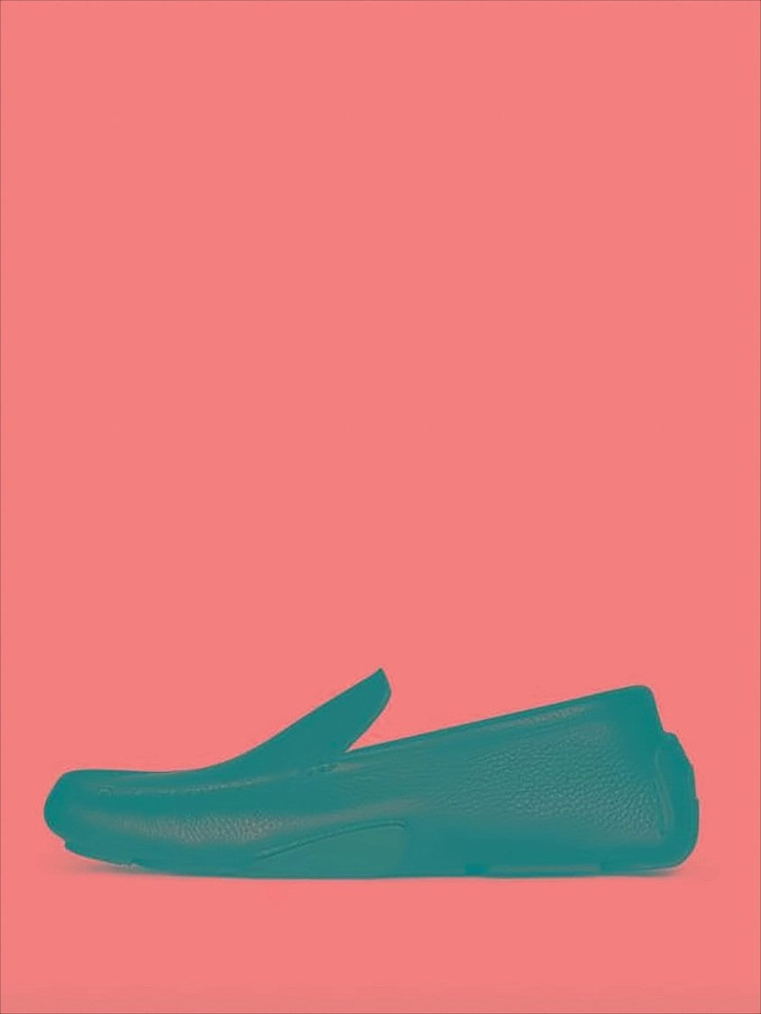 Textured Calf Leather Loafers with Rounded Toe and Embossed Logo