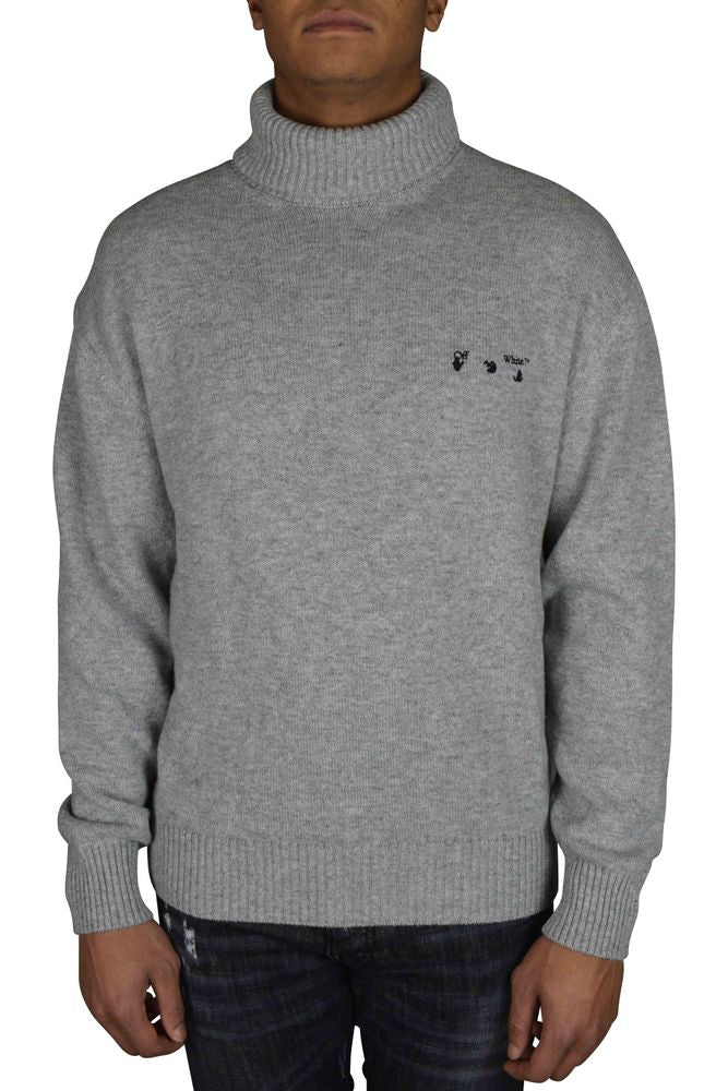 Grey Cashmere Turtleneck Sweater With Embroidered Logo