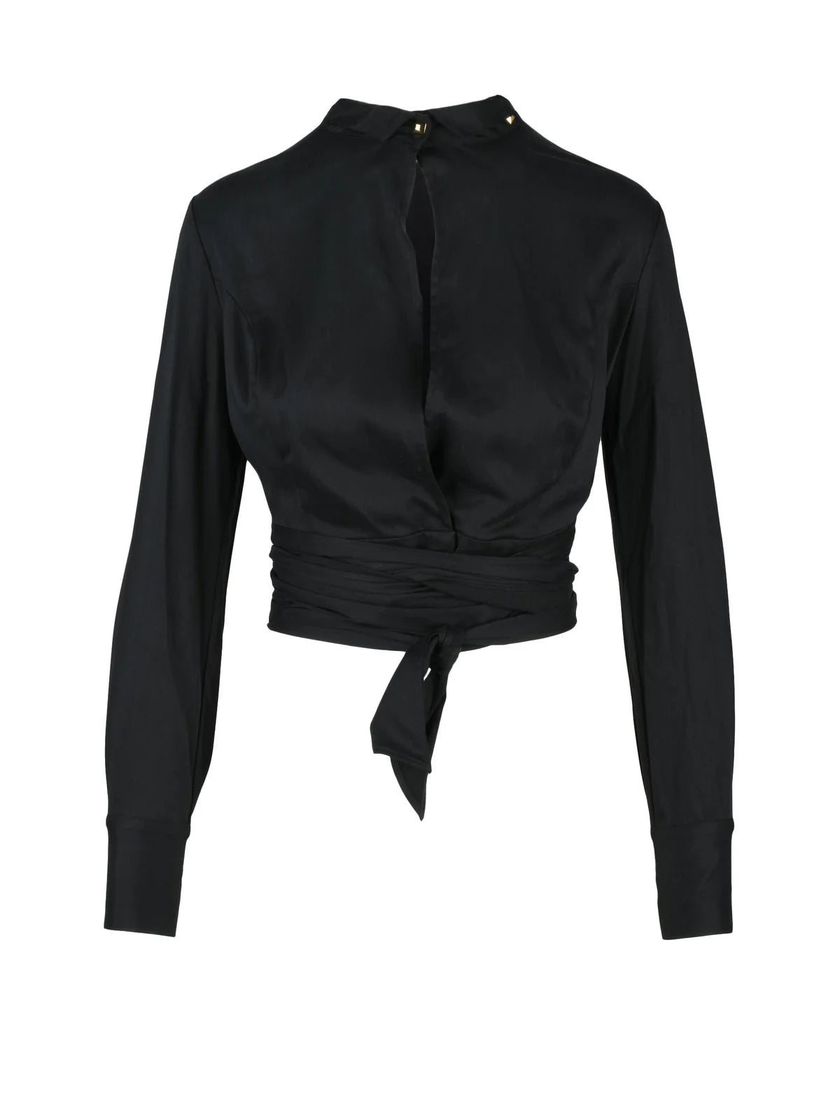 Black Lycra Elastane Cropped Shirt with Sash